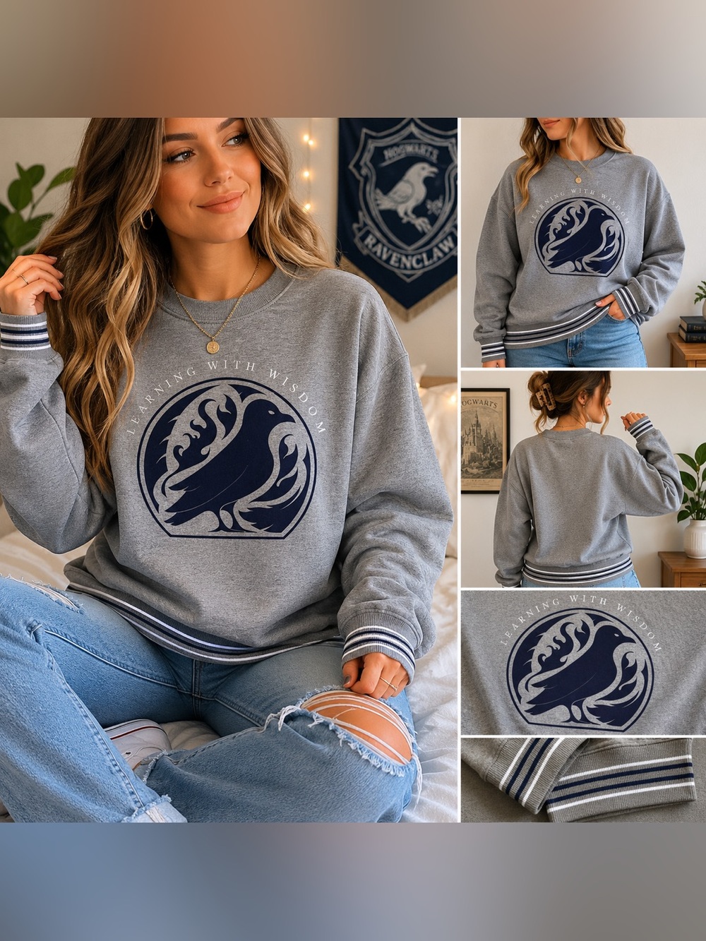 Harry Potter Ravenclaw Crewneck Sweatshirt Size Medium Gray Wizarding World